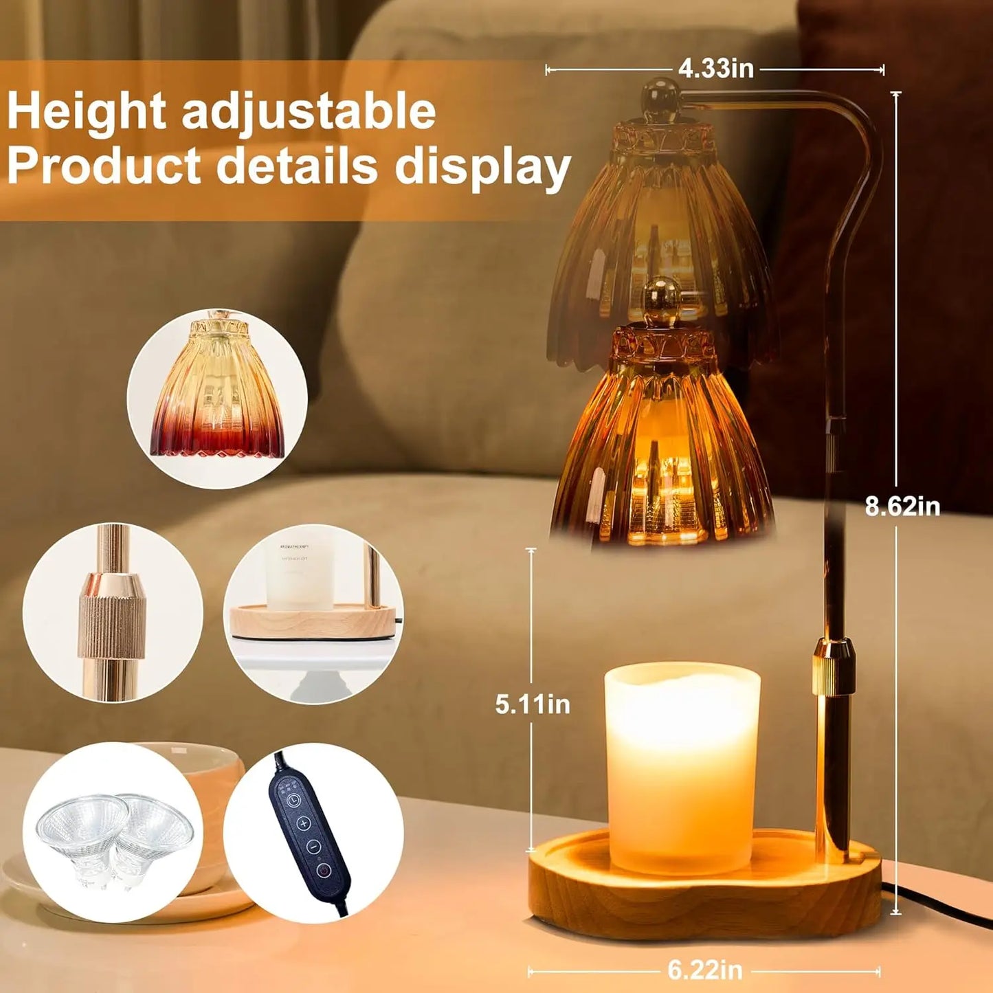 Candle Warmer Lamp for Jar Candles, with Timer, Dimmable
