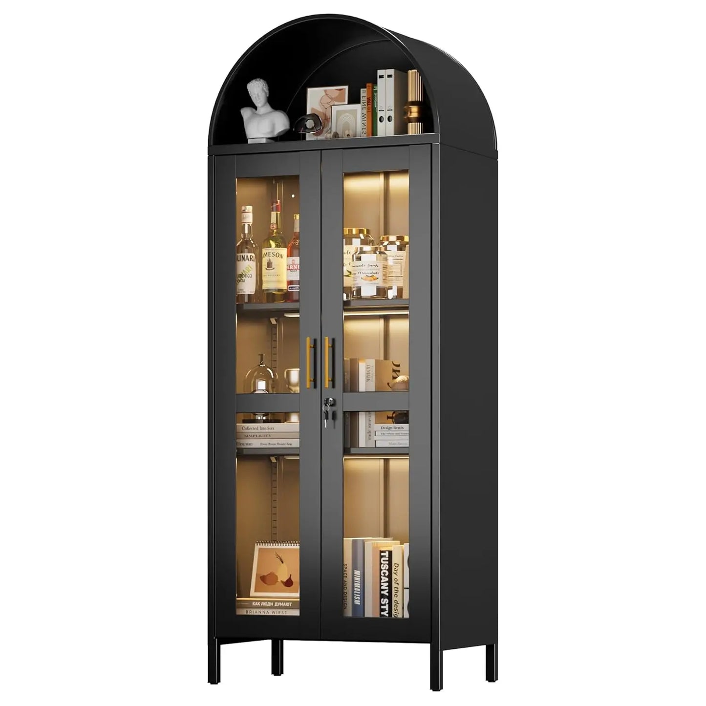 Sleek Arched Display Case | 3-Light Luxury Cabinet
