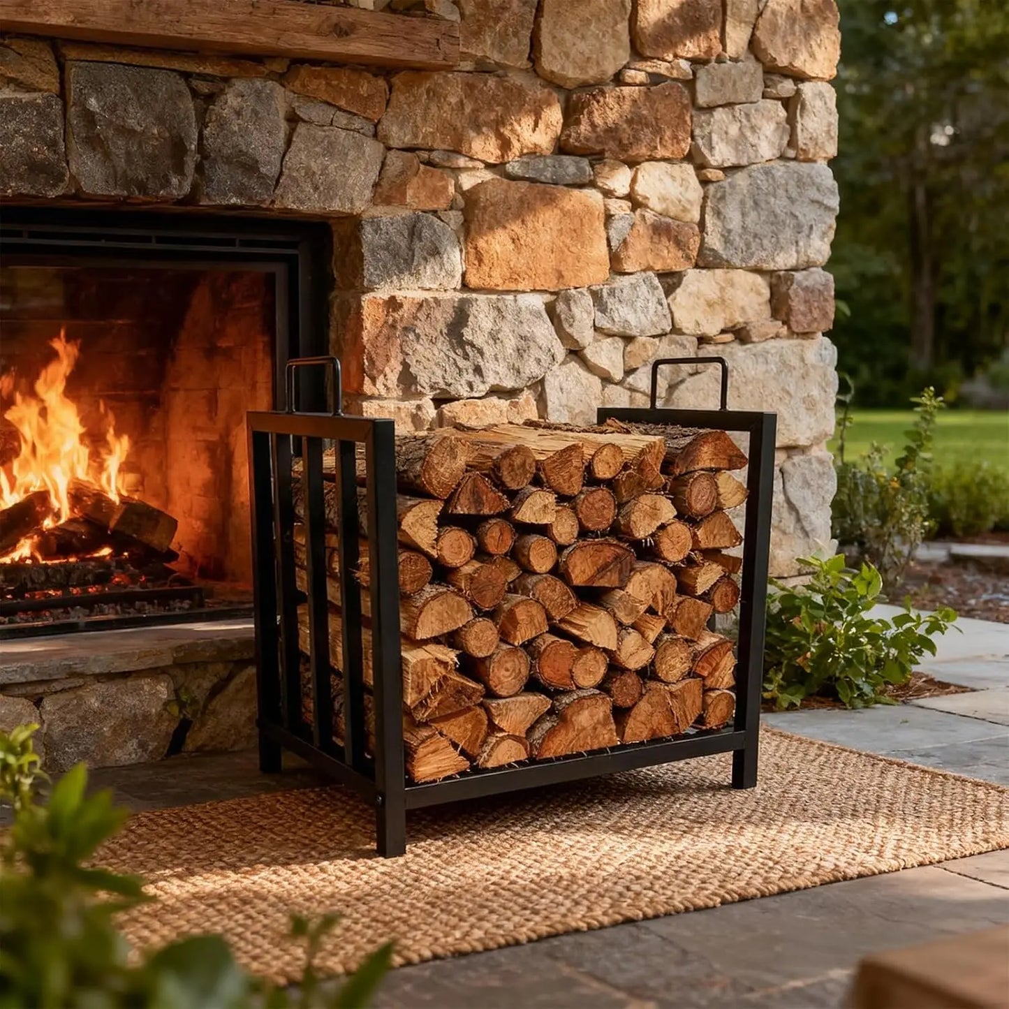 Metal Firewood Shelf with Handles