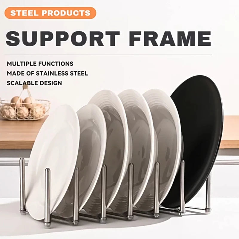 Expandable Stainless Steel Lid Organizer – Adjustable Pan & Plate Rack