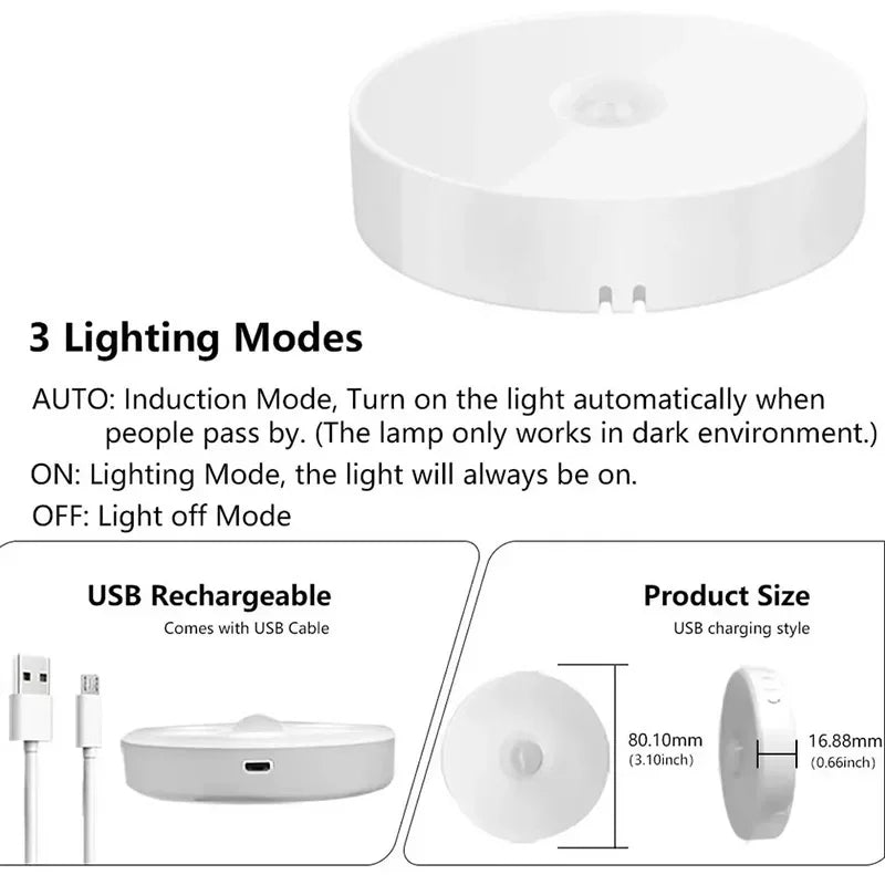2–6 Pack Motion Sensor LED Night Lights – USB Rechargeable, 3‑Color Wireless Lamps for Cabinets, Closets & Stairs