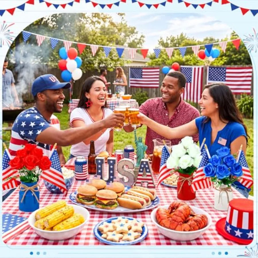 6‑Pack Patriotic Table Centerpieces – 4th of July Artificial Floral Arrangements with Metal Jars & American Flags