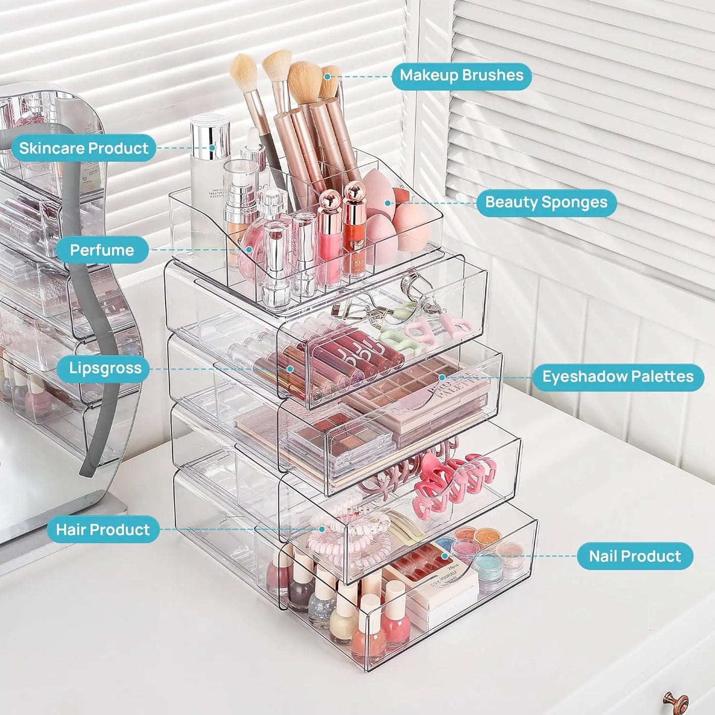 3‑Tier Clear Makeup Organizer with Drawer – Acrylic Cosmetic Storage for Vanity & Bathroom