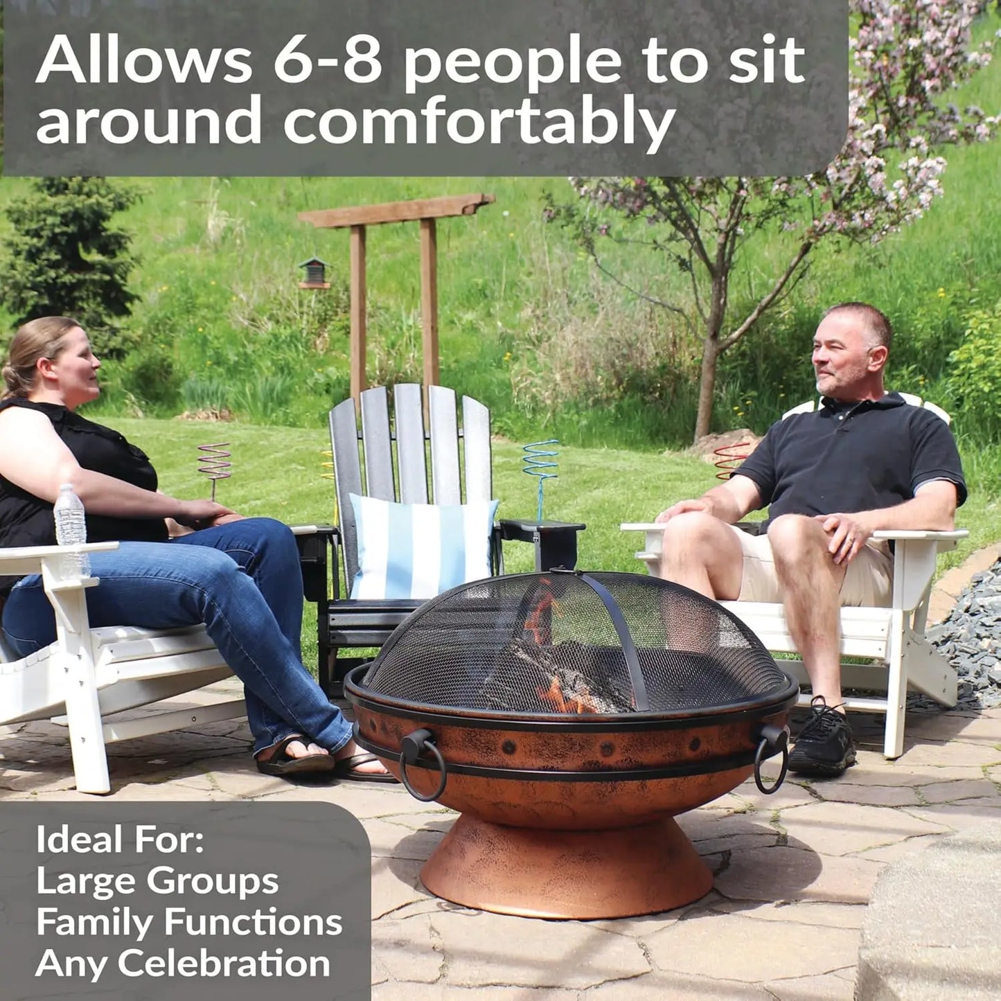 30-Inch Outdoor Fire Pit - Wood Burning Fire Pit for Outside with Poker and Screen - Copper Finish