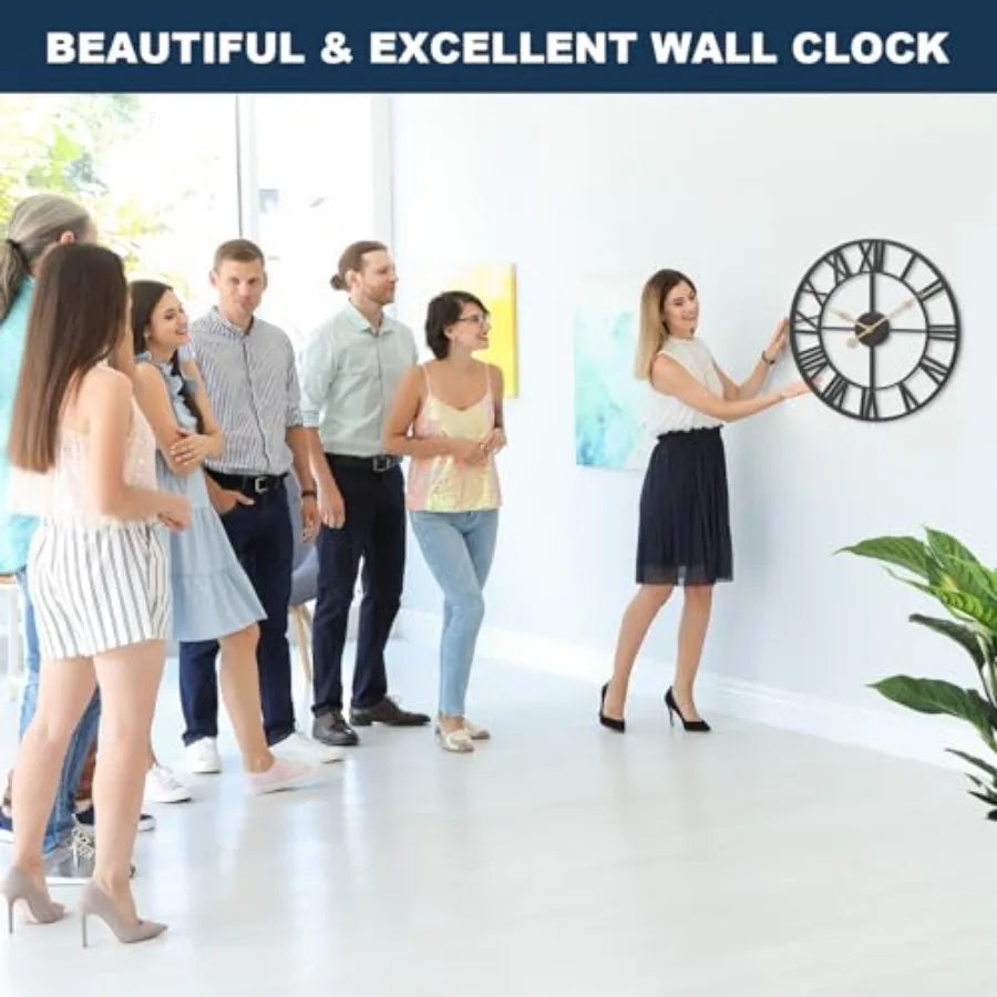 Extra Large Wall Clock, Round, Silent Industrial - Metal with Big Numerals
