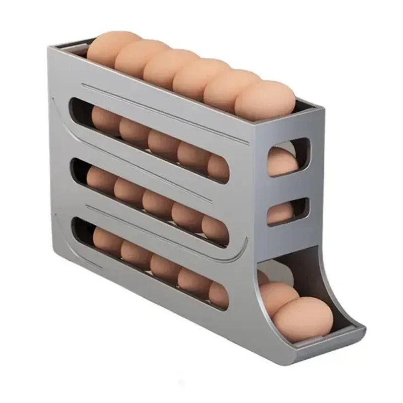 4 Tier Automatic Rolling Egg Dispenser Fridge Organizer