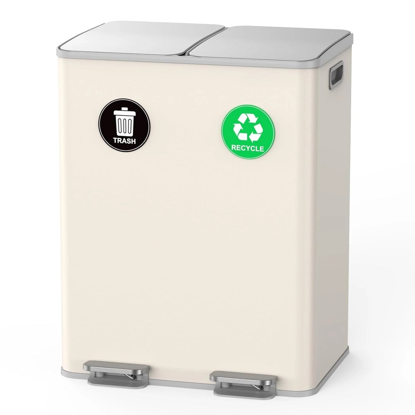 Kitchen Trash Can - Stainless Steel Trash and Recycle Bin Combo with Soft-Close Lid, Dual