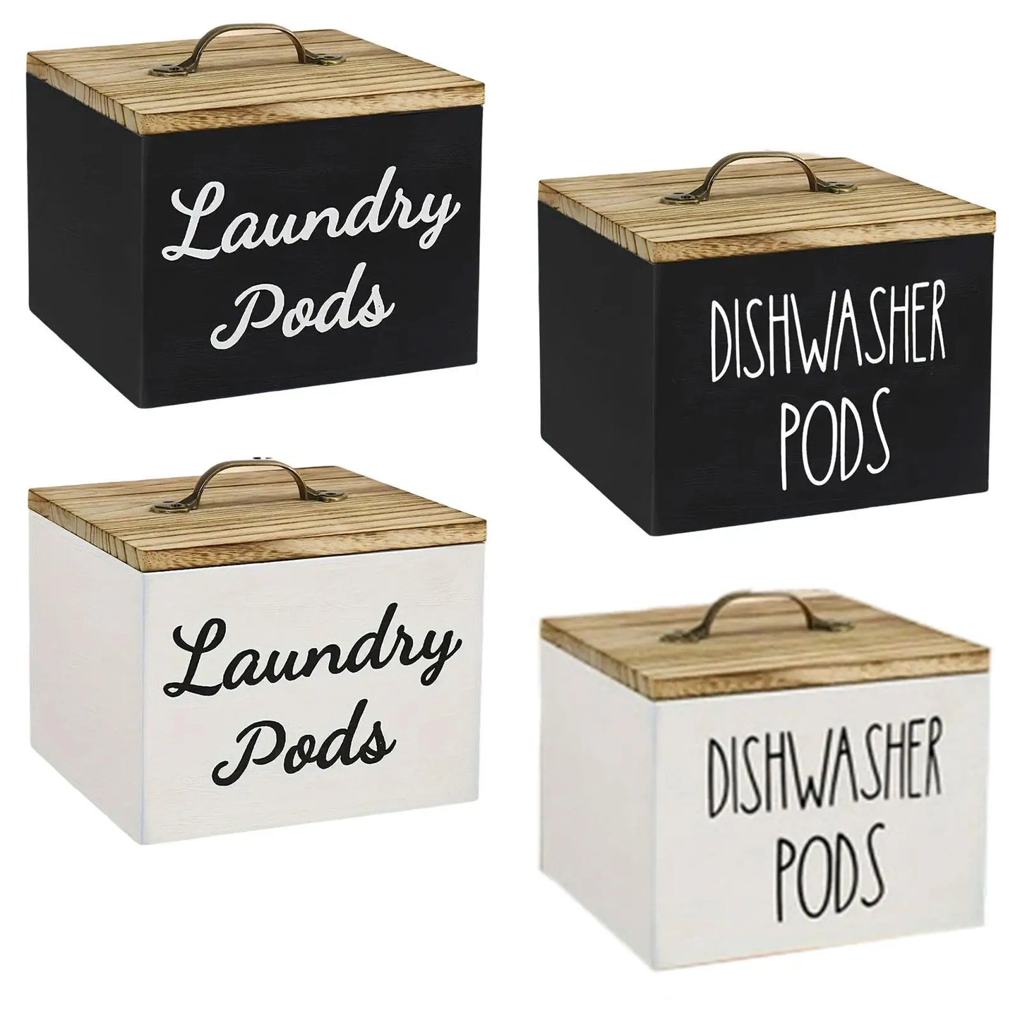 Wooden Laundry/Dishwasher Pod Holder Dispenser with Lid for Organized Washroom or Kitchen