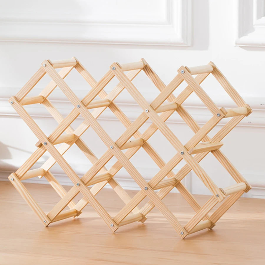 Wine Storage Rack Countertop 10 Bottles Foldable Free Standing Wood