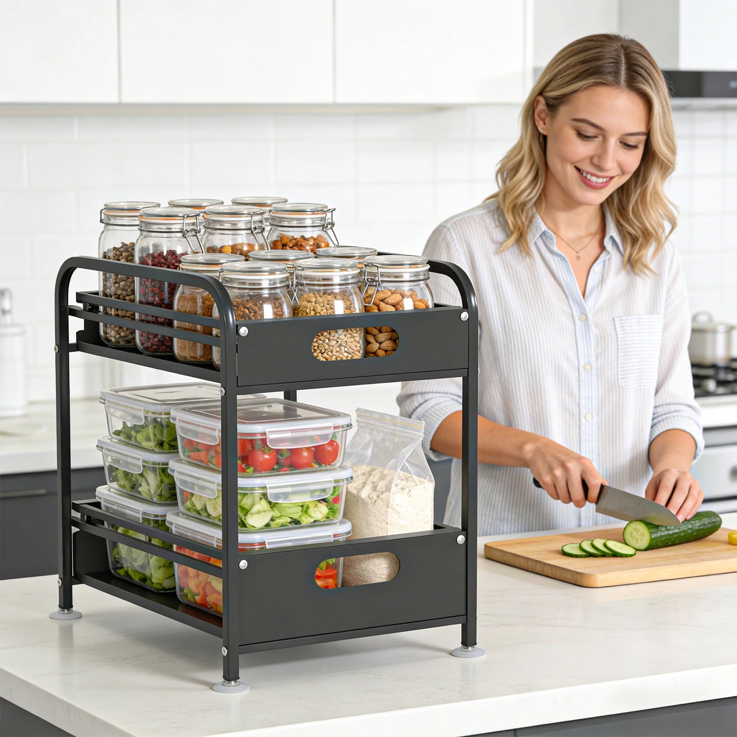 Sliding Cabinet Organizer – 2‑Tier Pull‑Out Storage Rack for Under‑Sink & Pantry Organization