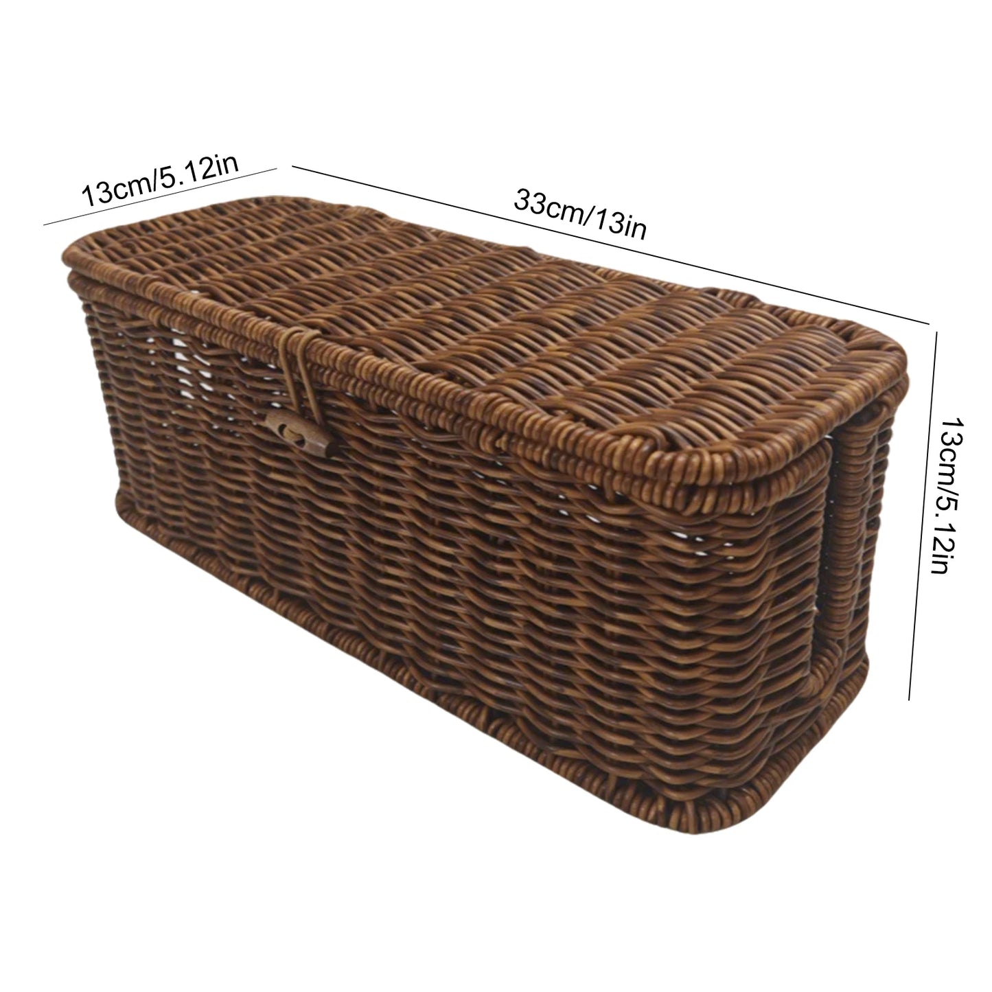 Handwoven Wicker Cable Organizer Basket with Lid Button Lock