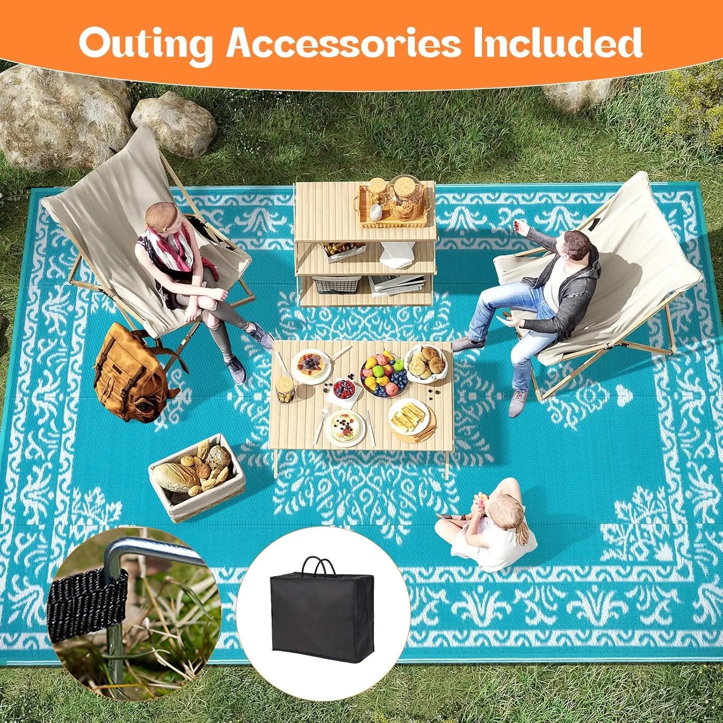 8x10 Ft Waterproof Reversible Outdoor Rug, UV Resistant
