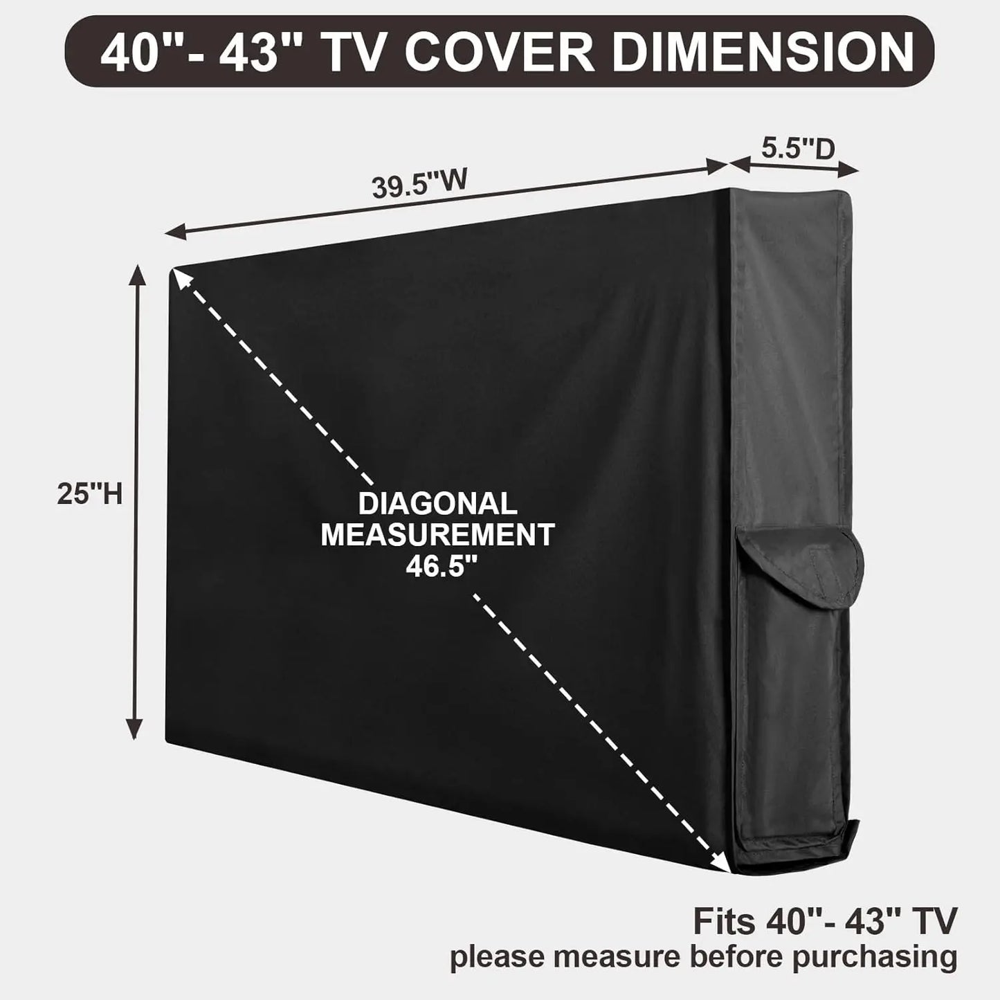 40–43" Outdoor TV Cover – Waterproof, Weatherproof, Remote Pocket, Black