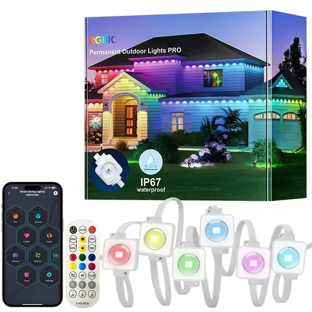 Smart Permanent Outdoor Lights IP67 Waterproof with App Remote Control Music Sync for House Roof Decor