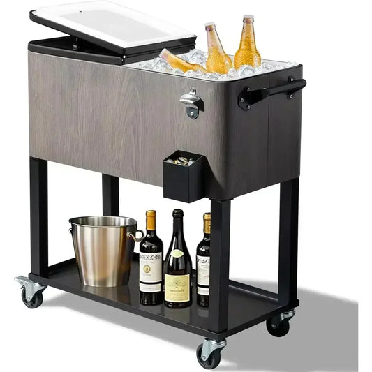 80QT Rolling Cooler – Portable Outdoor Ice Chest with Basin, Storage Tray & Bottle Opener for Parties & Beach Days