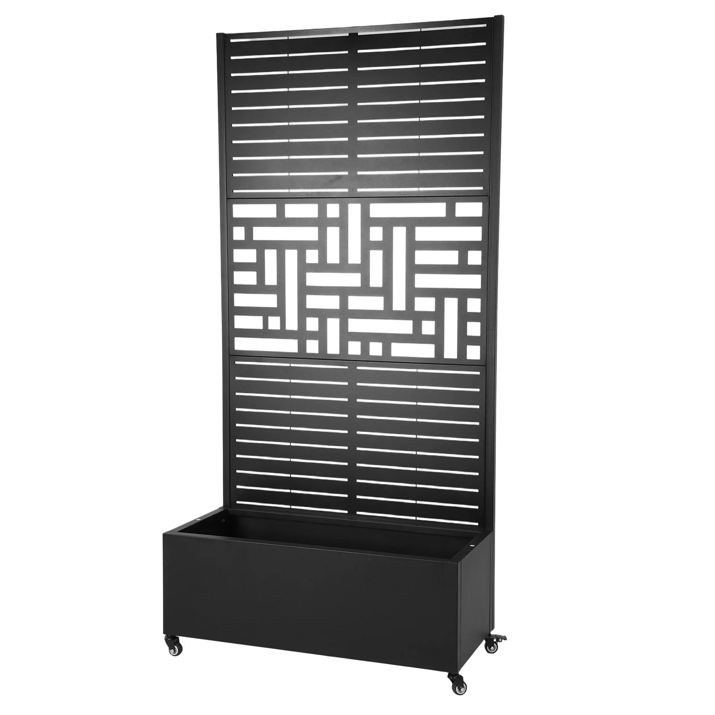Metal Planter Box with Trellis and Wheels 70.87x35.43x15.75 Inch with Drainage Holes for Climbing Plants Vine