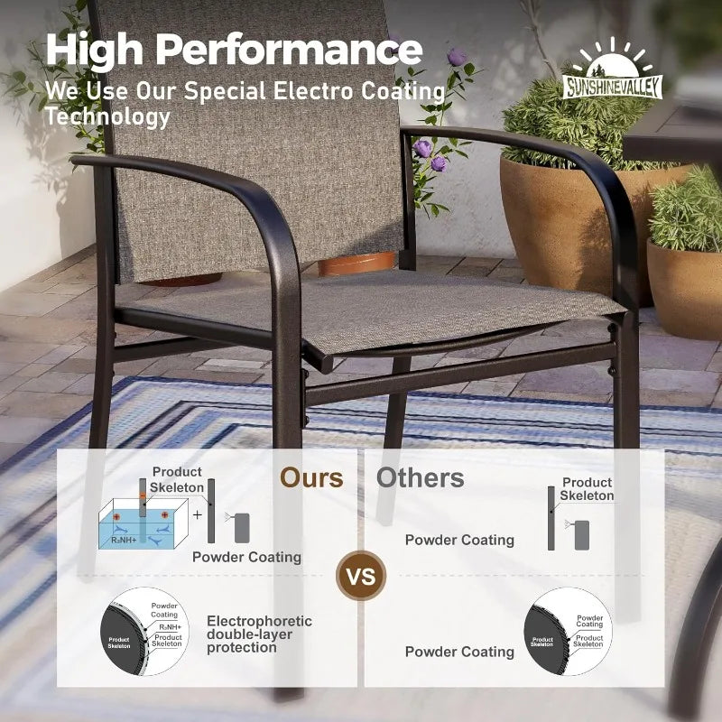Outdoor Patio Dining Set (5/9/10‑Piece) – Square Table with Umbrella Hole & Metal Brown Chairs