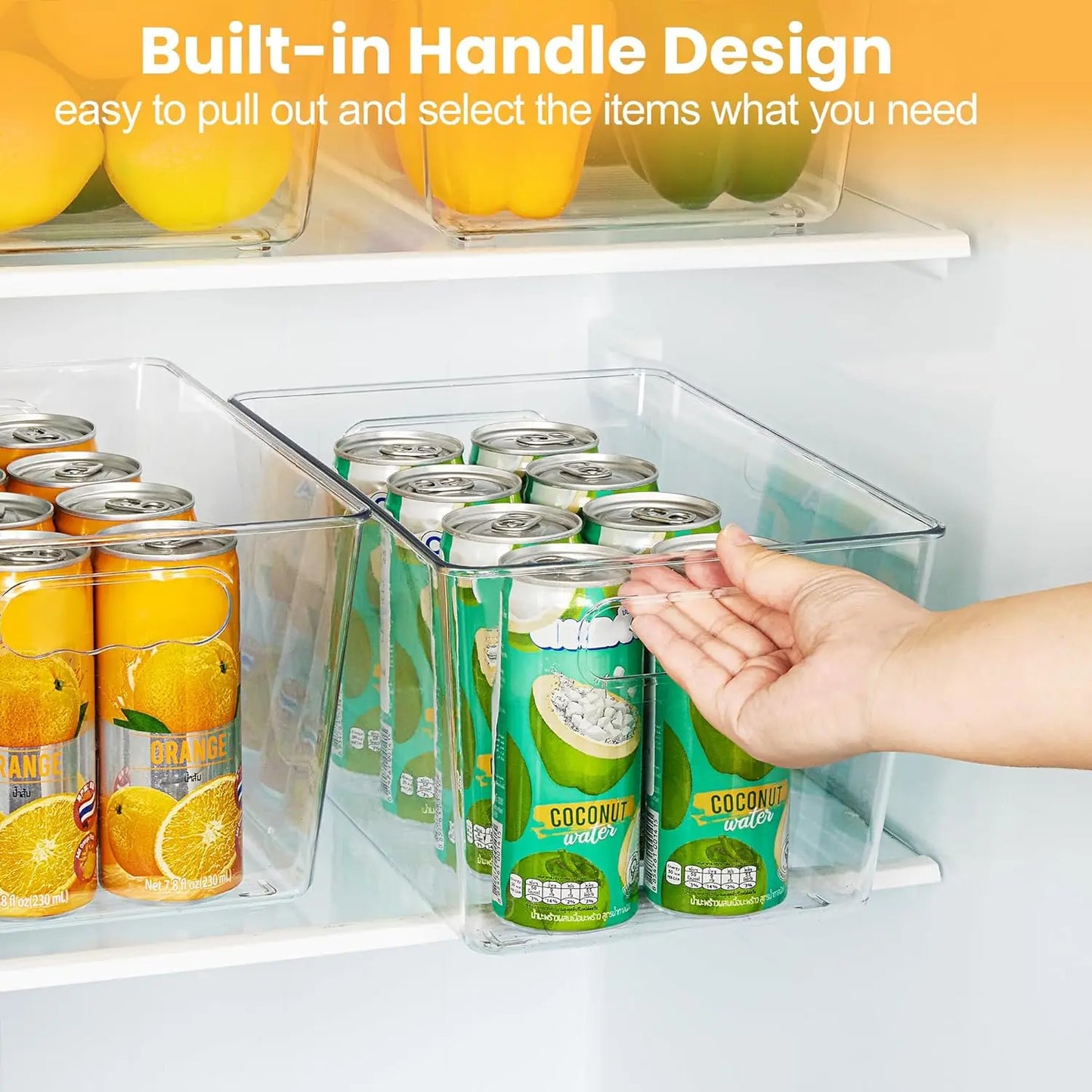 6 Pack Clear Pantry Organizer Bins, Plastic Containers with Handle