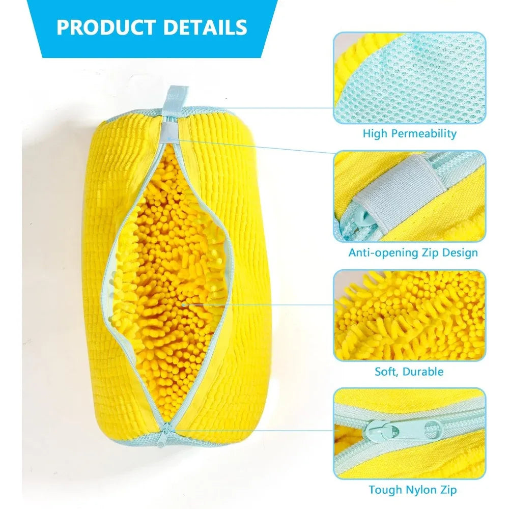 Durable Shoe Washing Machine Bag for All Shoe Types-Yellow with Blue Zipper, Ideal for Sneakers and Casual Shoes