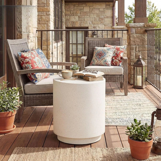 Outdoor Side Table, Round with Concrete Finish