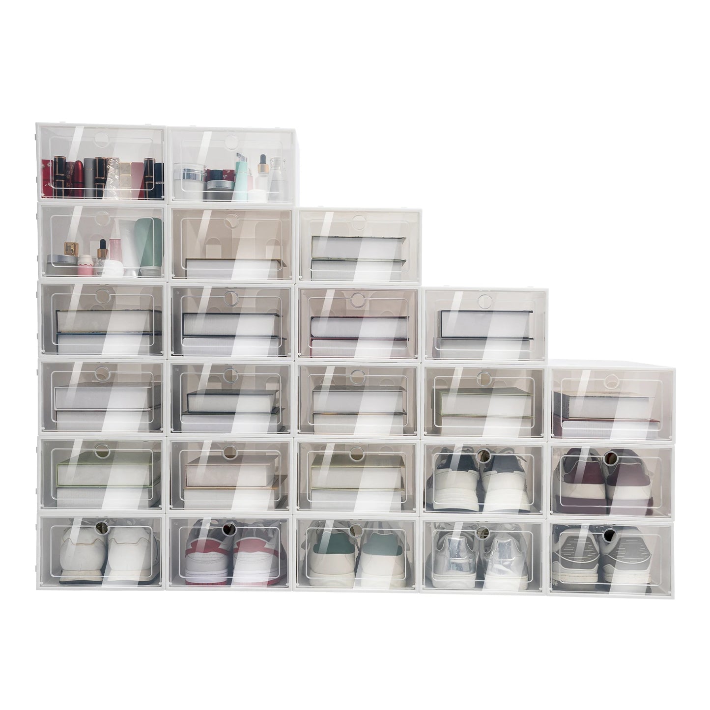 Foldable Flip Shoe Boxes Set (20/24 PCS) – Stackable Clear Plastic Shoe Storage Containers, 13" × 9" × 5.5"