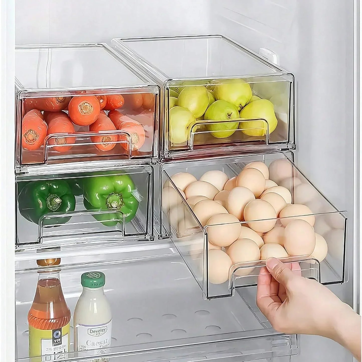 Clear Pull‑Out Refrigerator Drawers (2‑Pack) – Stackable Fridge Organizer Bins for Produce & Snacks