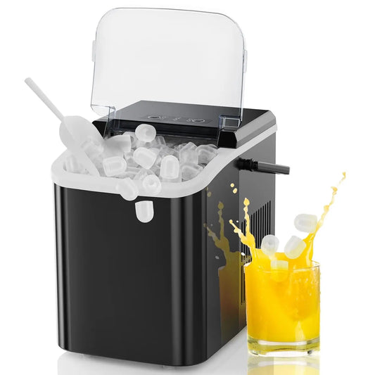 Portable Ice Maker Machine, 9 Cubes in 6 Mins, 26lbs Daily, Auto-Clean with Basket & Scoop