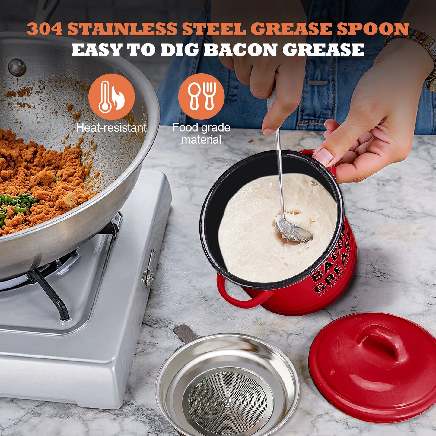 Bacon Grease Container with Strainer