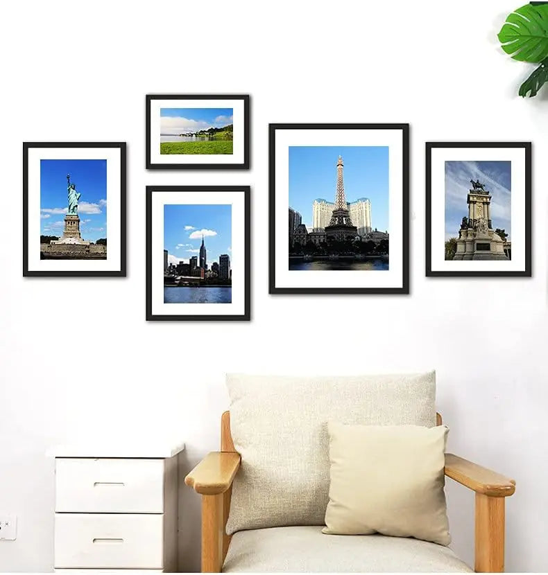 Set of 6 Black Woodgrain Picture Frames – 11×14 Frames with Mat for 8×10 Photos, Wall Mount or Table Display