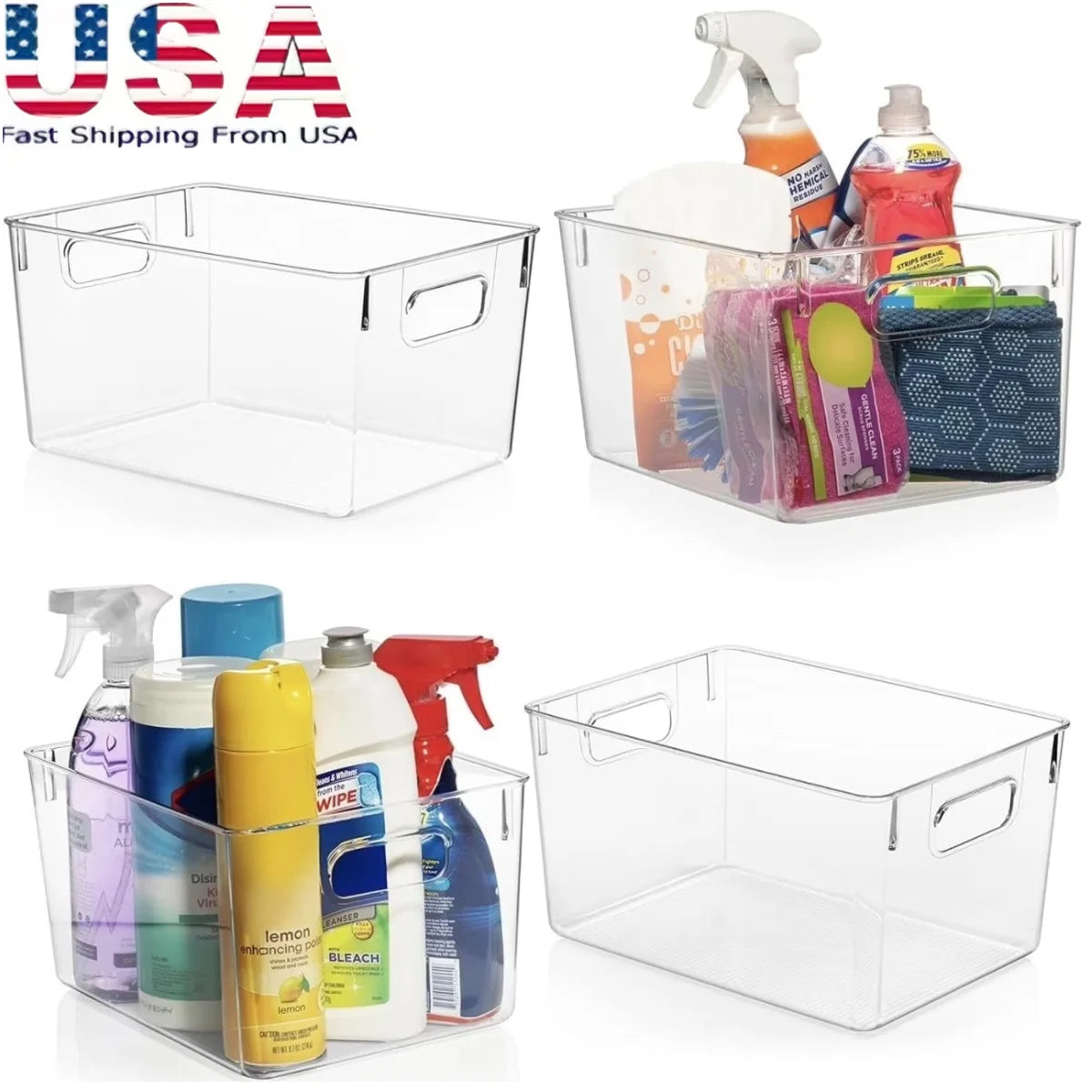 Clear Plastic Storage Bins - 4 Pack