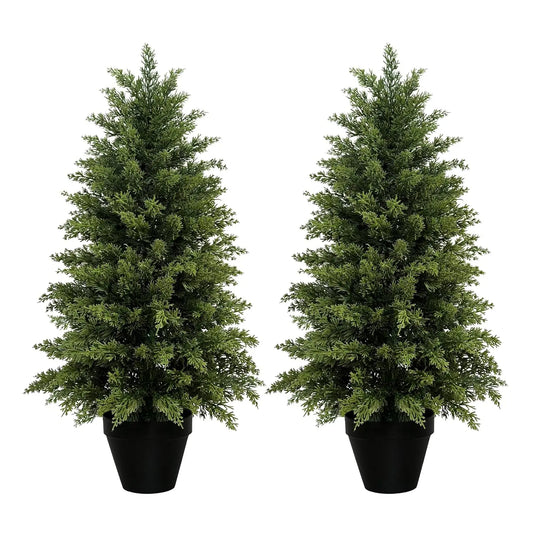 2‑Pack Artificial Cedar Trees – 3ft UV‑Resistant Outdoor Faux Evergreens