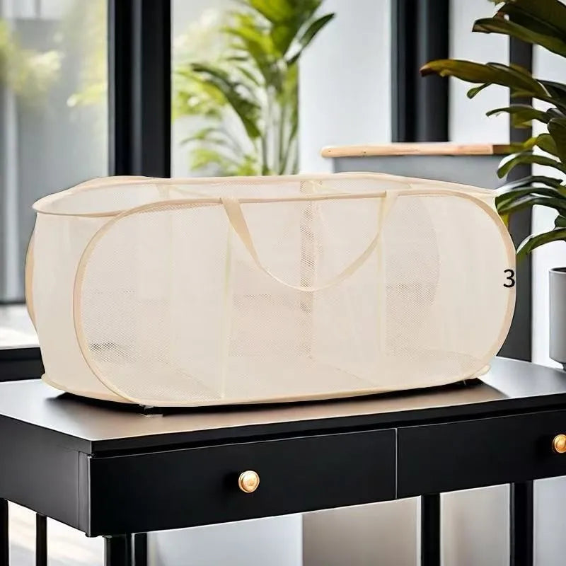 Durable Collapsible Laundry Basket, Mesh Pop Up Laundry Hamper With Side Pocket, Foldable Clothes Storage Hamper