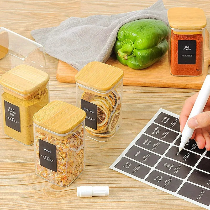 275-PCS Spice Jar Storage Labels - Self-Adhesive, Waterproof, Preprinted, Transparent, Black Letter Stickers for Kitchen Spice Jars