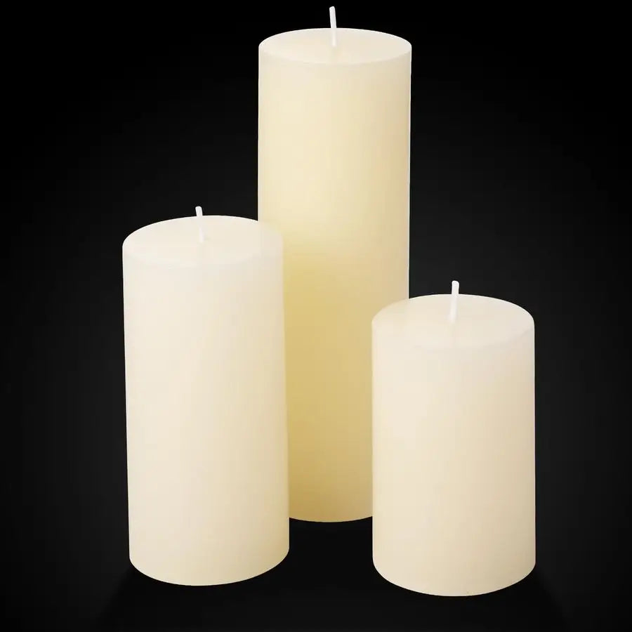 Set of 6 Pillar Candles with Glass Cylinder Vases