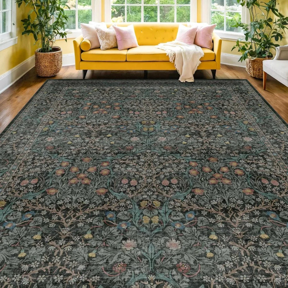 Elegant Dark Green Area Rug – 8x10 Washable Design