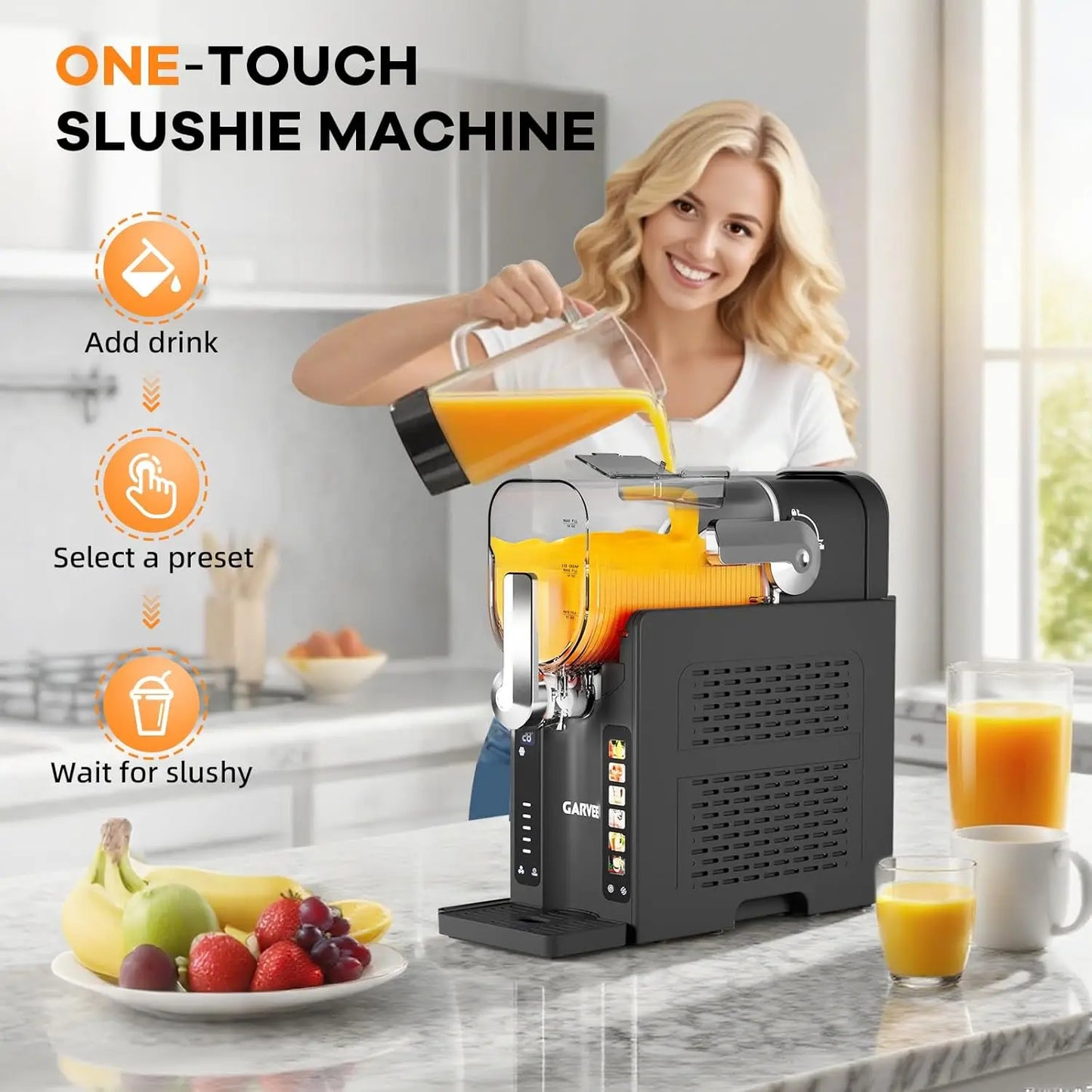 Home Slushie Machine – No Ice Needed, LED Display & 6 Pre‑Set Programs with Quiet Compressor