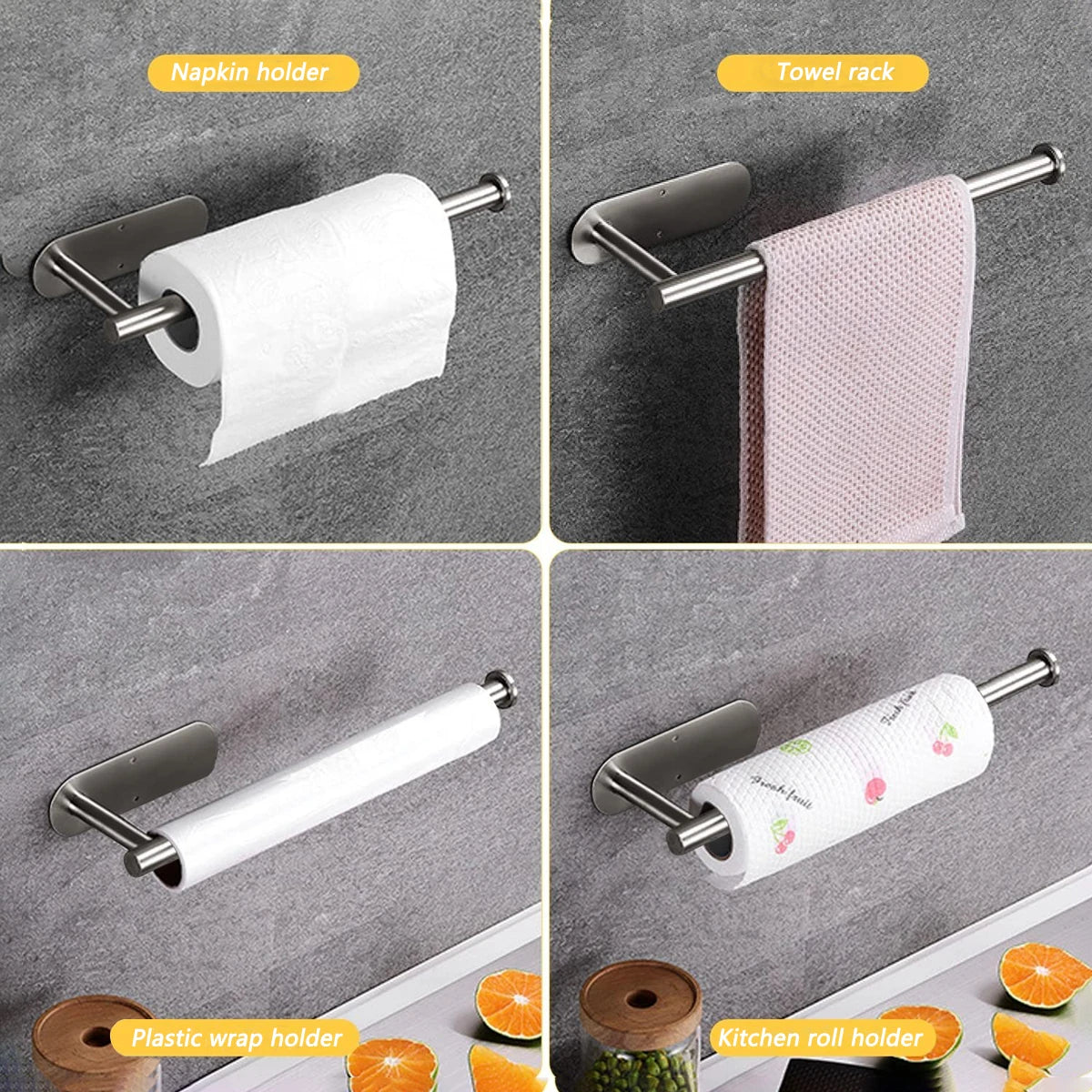 Adhesive Paper Towel Holder for Kitchen – Roll Tissue Dispenser & Bathroom Storage Rack