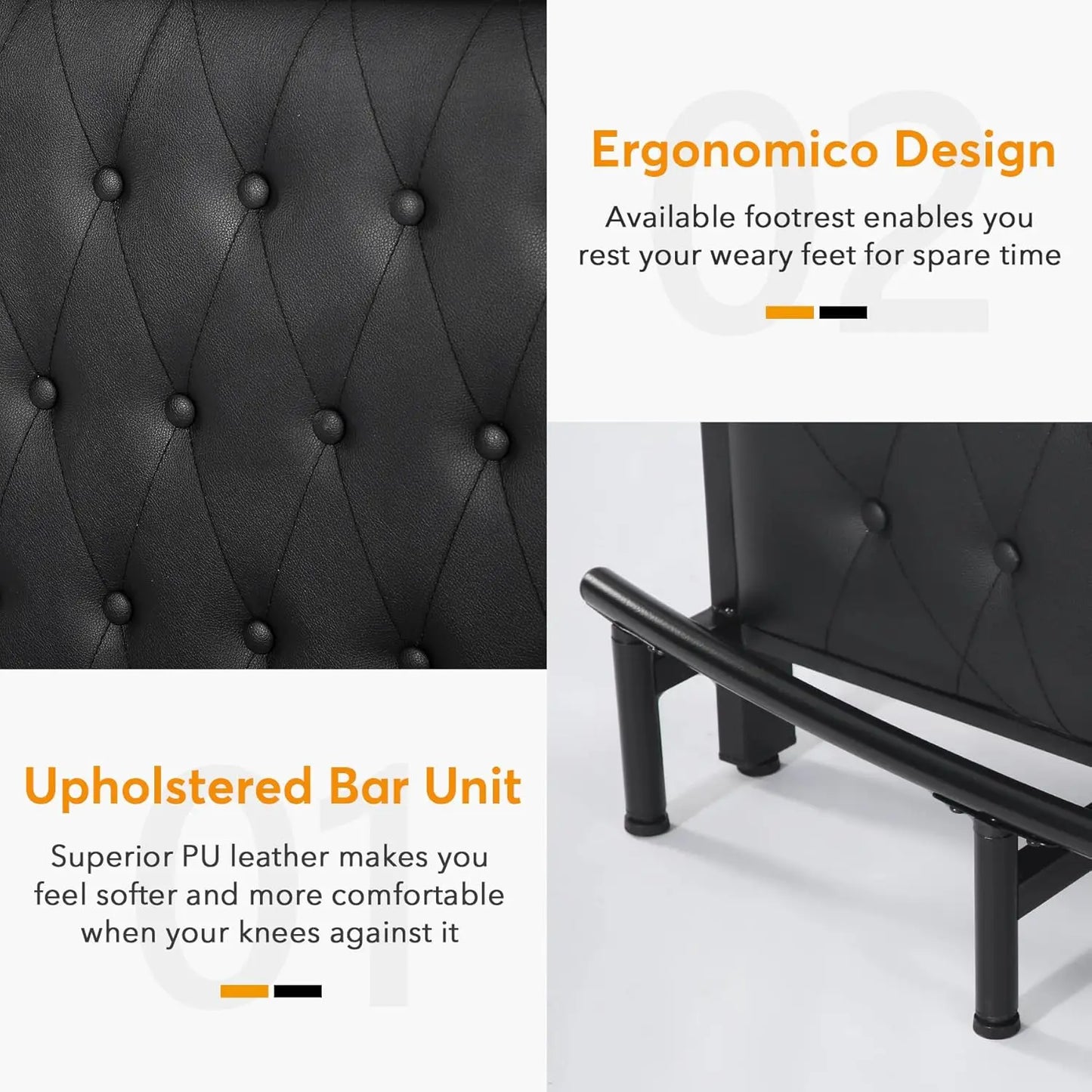 44" Black Bar Table with Storage – Tall Pub Table with Upholstered Footrest