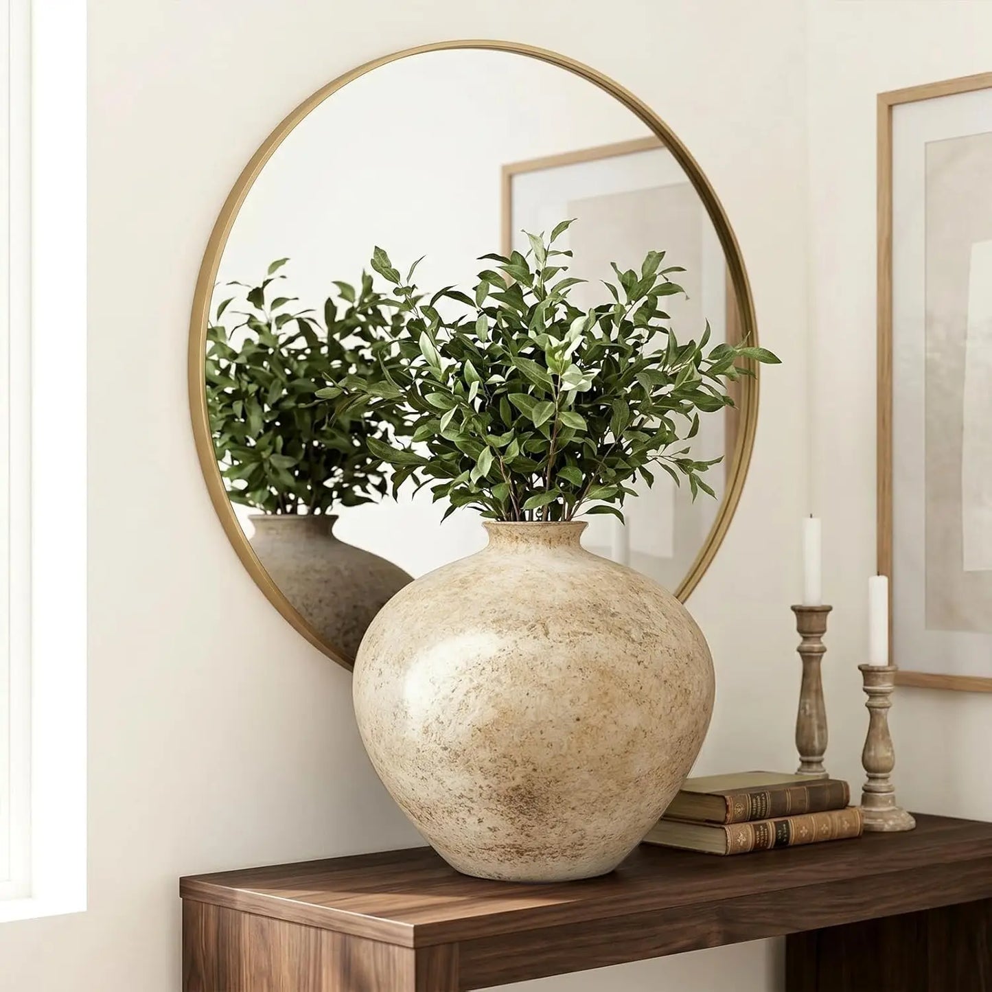 9.5" Rustic Ceramic Vase – Distressed Textured Beige Pottery Vase for Pampas Grass, Flowers & Home Décor