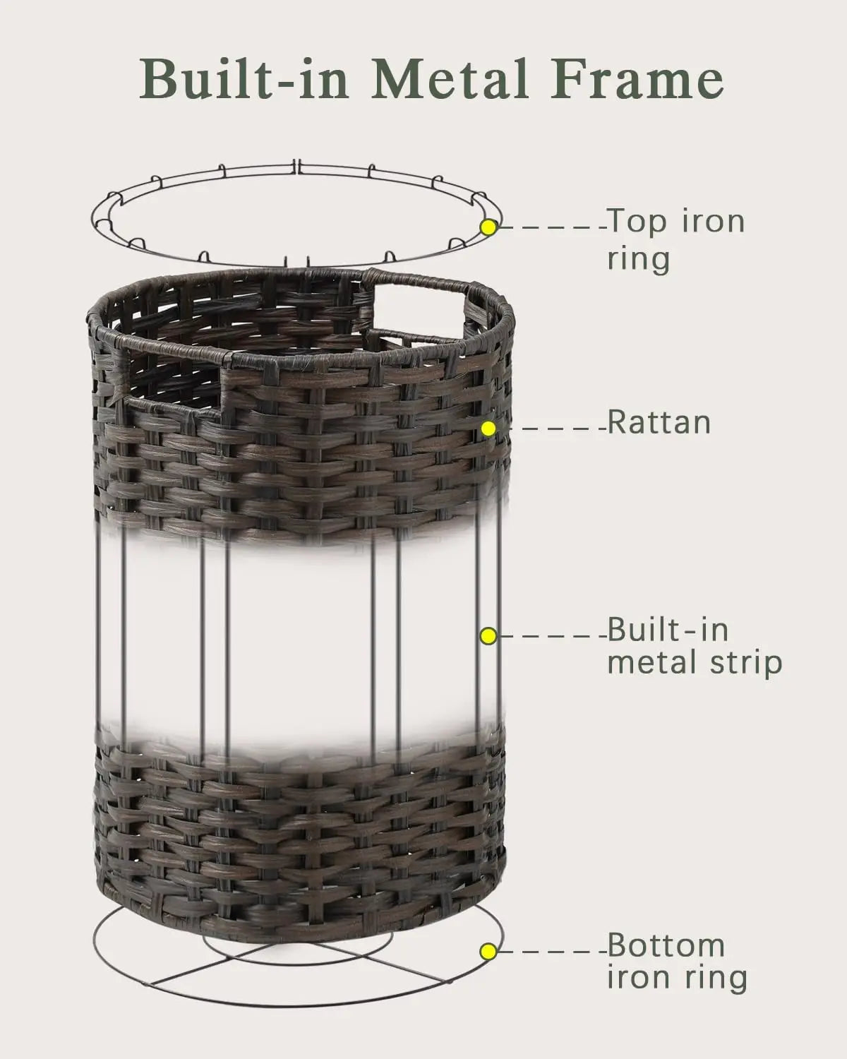 Laundry basket, hand-woven rattan laundry basket,  26.5 gallon round laundry basket