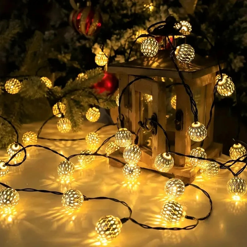 Morroccan Ball Solar String Lights Outdoor, Waterproof - 8 Modes