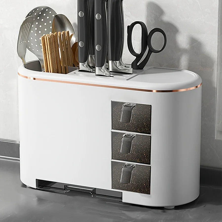 Multifunctional Kitchen Utensil Holder/Storage Rack with Drain Tray & Seasoning Box for Kitchen Countertop