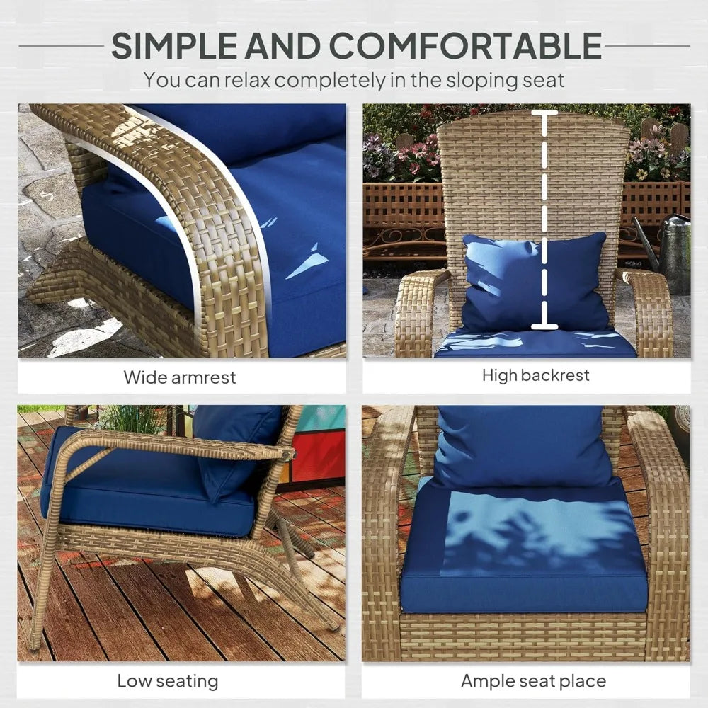 Wicker Adirondack Chair, All-Weather Rattan Seat w/ Cushions, Tall Curved Back & Arms