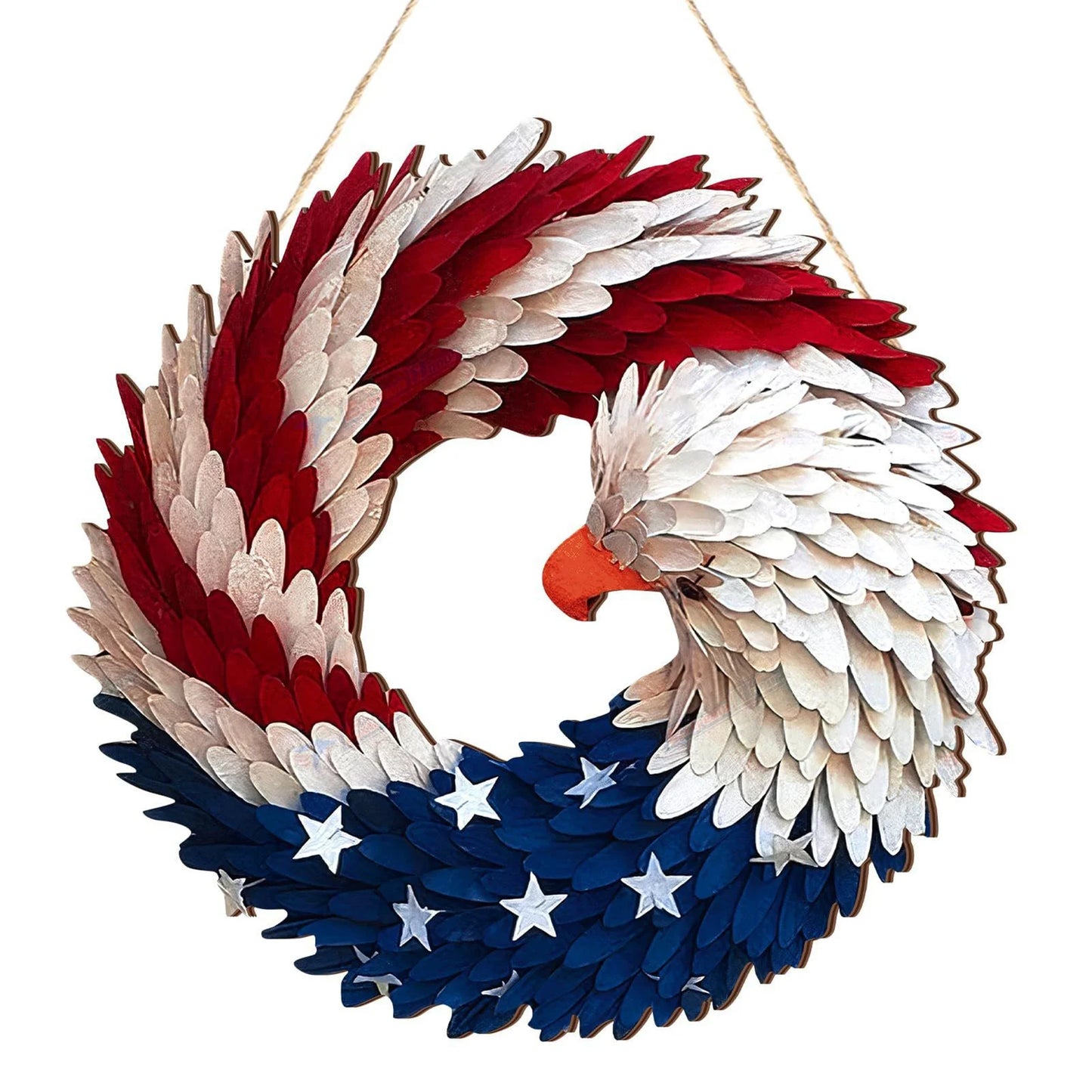 Independence Day Front Door Sign - Wall Hanging Round Wooden Plaque Patriotic Decor Garland