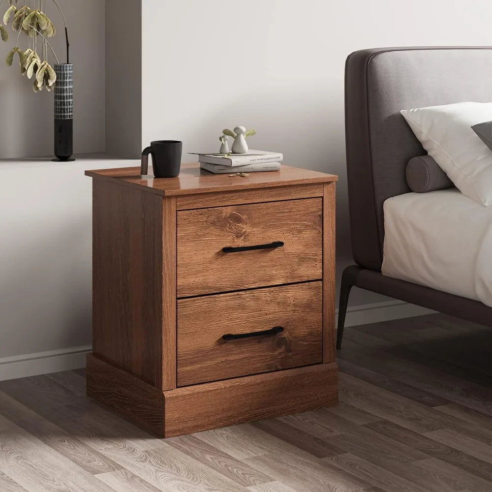 Wood Nightstands Set of 2 – Bedside Tables with 2 Storage Drawers