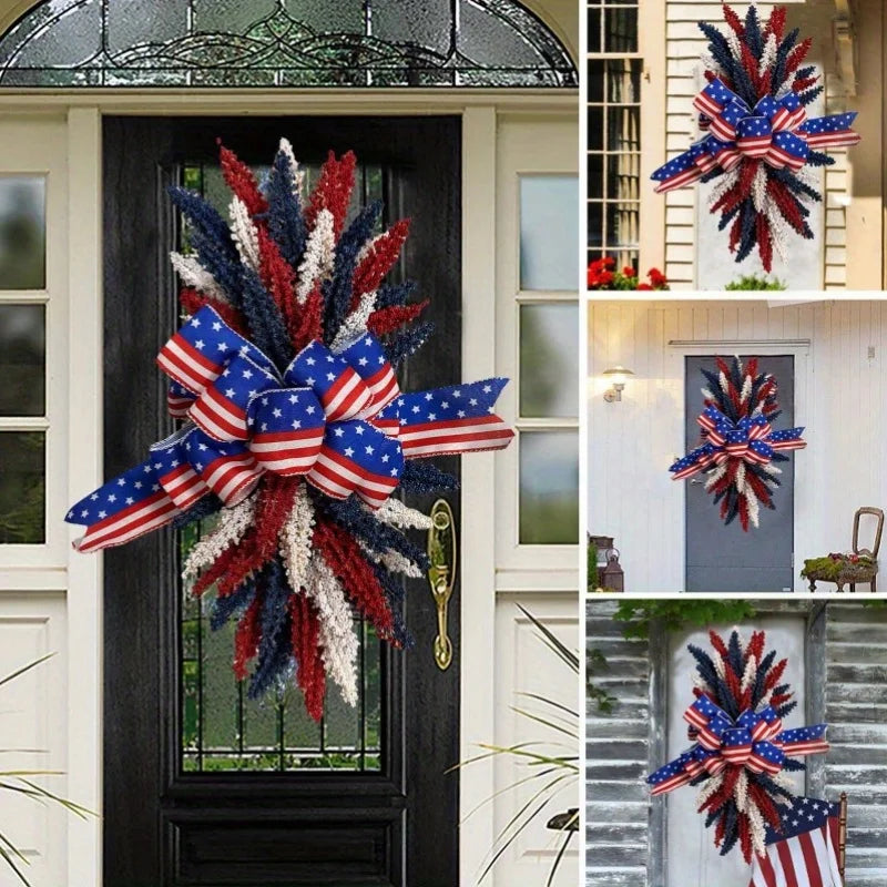 Patriotic Wreath for Front Door 4th of July Wreath White Independence Day Blue Red Wreath for Memorial or Independence Day