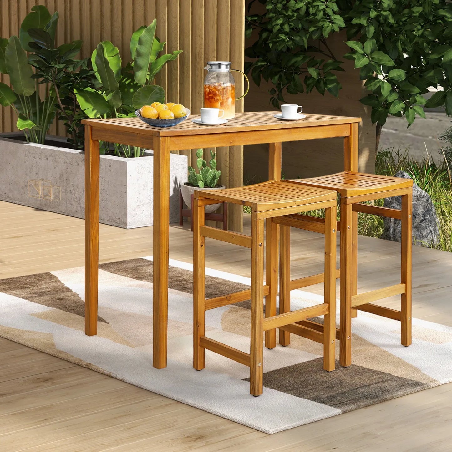 Set of 2 Acacia Wood Bar Stool 30-Inch Height