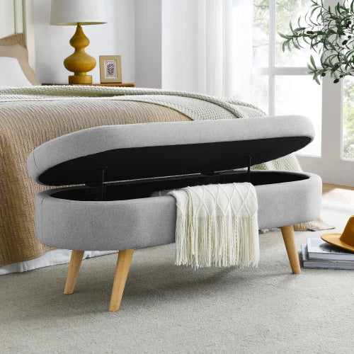 44" Storage Ottoman Bench, 300Lb. Capacity, Upholstered with Wood Legs