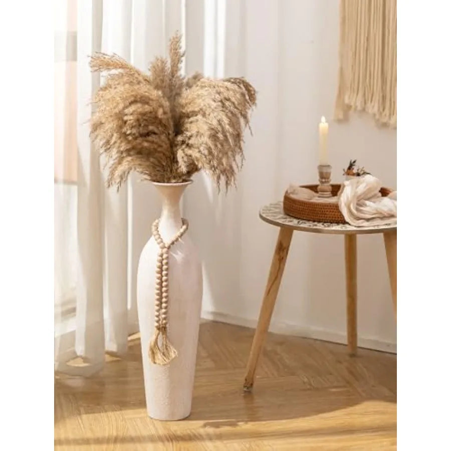 Tall Slender Boho Floor Vase | Matte White Decorative Planter