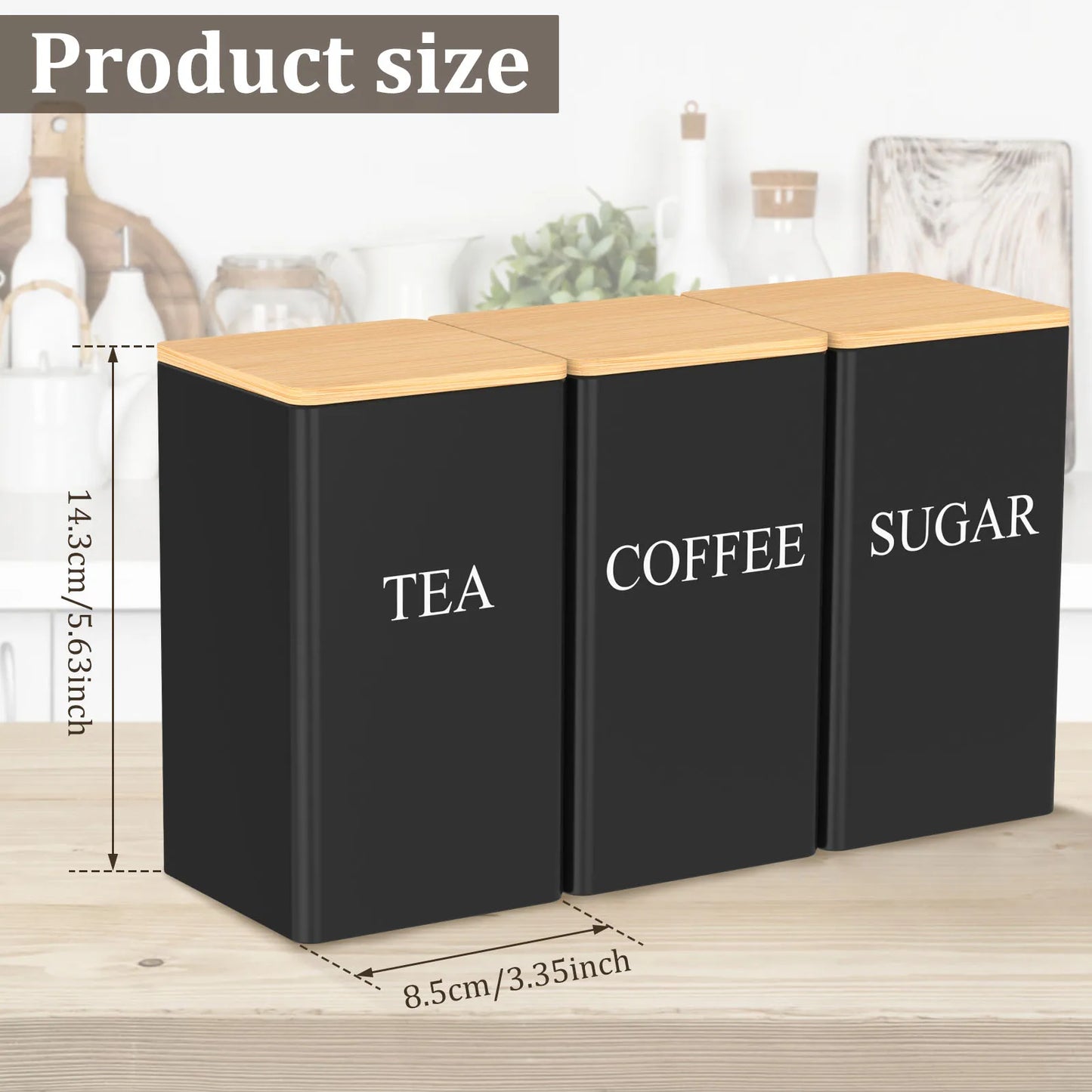 3Pcs Coffee Bean Organizer - Tea, Coffee, and Sugar Canisters Set with Lid